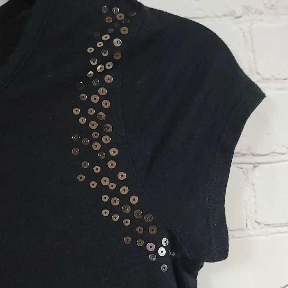 Justice Black Sequin Knit Top Stripe Hem Side Knot Tee Girls Size 10 Trendy Soft